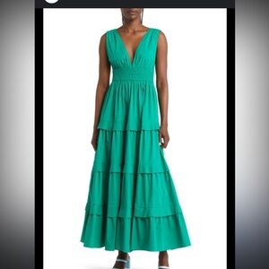 New Chelsea28 Size L V-Neck Tiered Maxi Dress Green Bright size 4